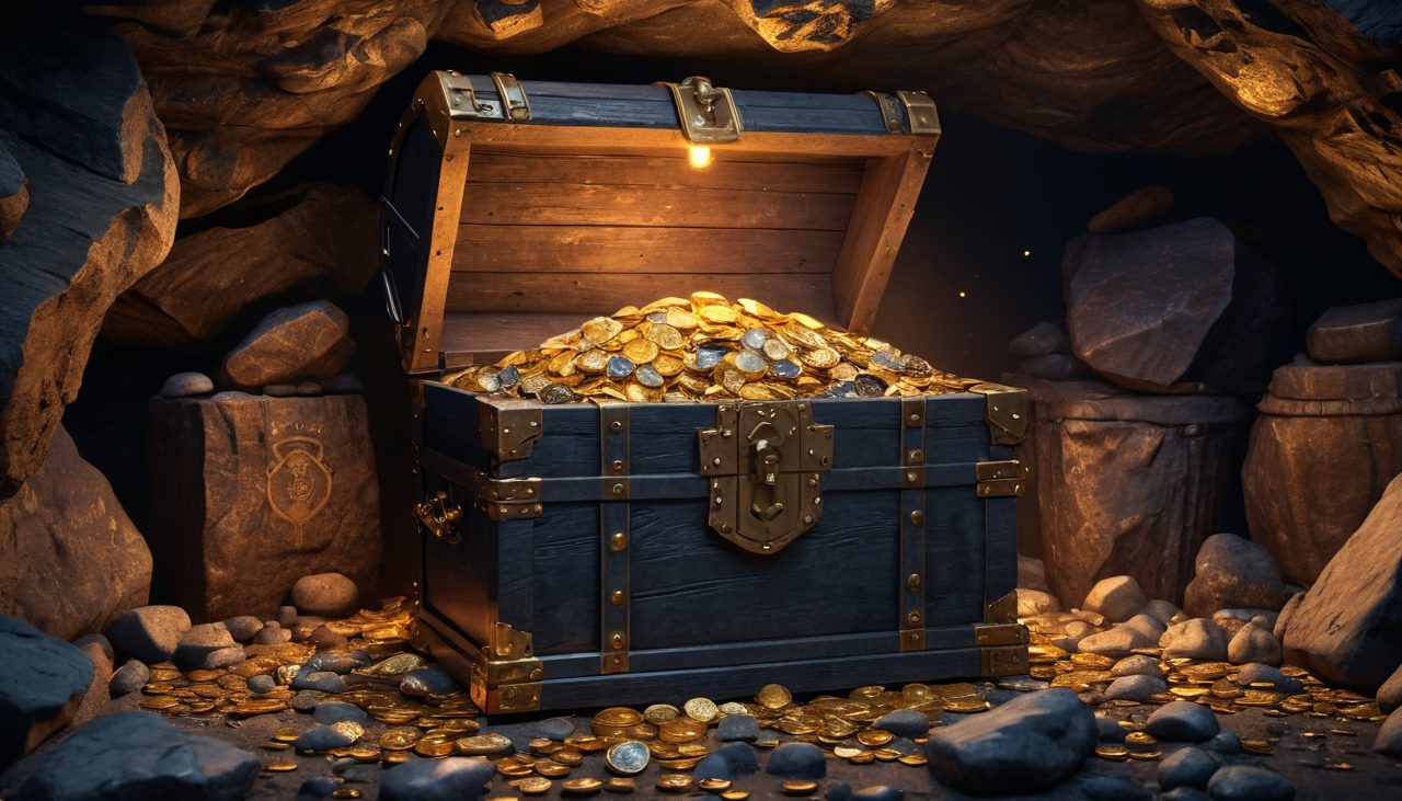黑帝斯試玩示意圖：岩洞中裝滿金幣與寶石的藏寶箱