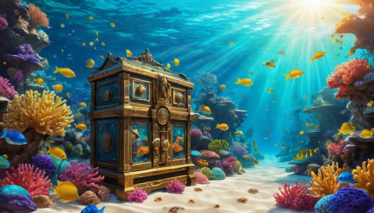 海洋天堂3捕魚機主題示意圖：海底珊瑚與金色魚群