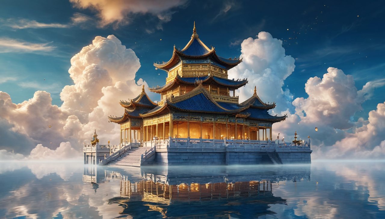 天宮聖女免費試玩示意圖：天文台圓頂下的望遠鏡對著滿月與雲海星空