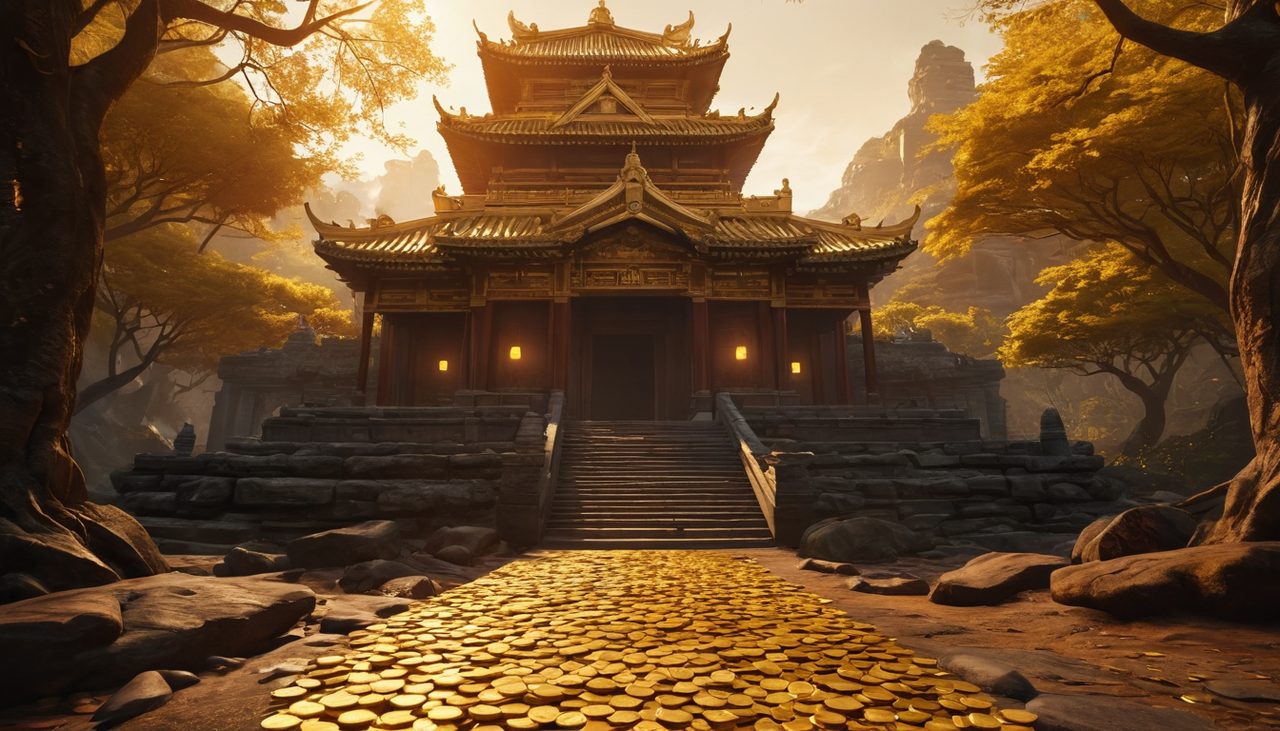 尋幣之旅免費試玩示意圖：探測器在埋著金幣的地面上掃描探測
